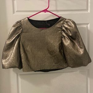 Zara Puff Sleeve Gold Metallic Crop Top